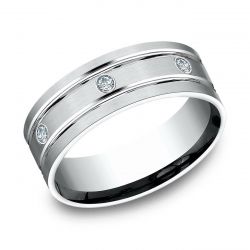 Satin Center Polished Vertical Cuts and Single Diamond Setting Triton Ring Slightly Domed Cobalt Ring with Polished Edges