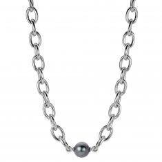 10-11mm Tahitian Pearl Sterling Silver Oval Link Chain Necklace | 20 Inches | Men's