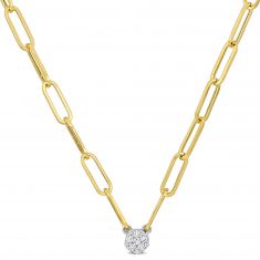 1/10ctw Diamond Cluster Two-Tone Stationary Pendant Paperclip Chain Necklace