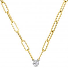 1/10ctw Diamond Cluster Two-Tone Stationary Pendant Paperclip Chain Necklace