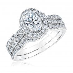 1 1/2ctw Diamond Oval White Gold Engagement Ring and Wedding Band Set | Couture