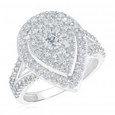 1 1/2ctw Pear Diamond Composite Halo White Gold Engagement Ring | Harmony