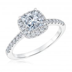 1 1/3ctw Princess Lab Grown Diamond Halo White Gold Engagement Ring