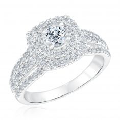 1 1/3ctw Round Diamond Double Halo White Gold Engagement Ring | Timeless