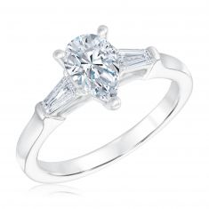 1  1/4ctw Pear and Tapered Baguette Lab Grown Diamond White Gold Engagement Ring | Econic