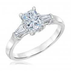 1 1/4ctw Radiant and Tapered Baguette Lab Grown Diamond White Gold Engagement Ring