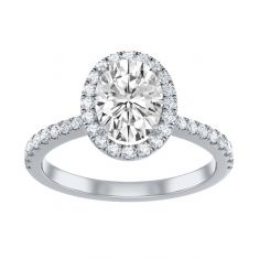1 1/5ctw Oval Diamond Halo White Gold Engagement Ring | Custom Made