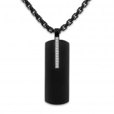 1/20ctw Diamond Black Ion-Plated Stainless Steel Elongated Pendant Necklace | Men's