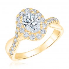 1 3/4ctw Oval-Shaped Lab Grown Diamond Halo Twist Yellow Gold Engagement Ring