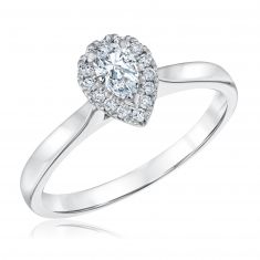 1/3ctw Pear and Round Diamond White Gold Halo Engagement Ring | Couture