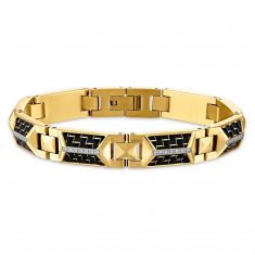 1/4ctw Diamond Black Carbon Fiber and Gold-Plated Stainless Steel Link Bracelet