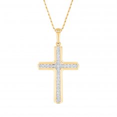 1/4ctw Diamond Cross Yellow Gold Necklace | Men's | 22 Inches