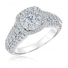 1 5/8ctw Cushion Diamond Composite Halo White Gold Engagement Ring | Timeless