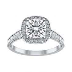 1 5/8ctw Cushion Halo Diamond Platinum Engagement Ring | Custom Made