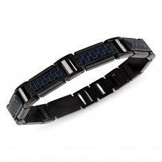 1/5ctw Diamond Blue Carbon Fiber and Black Ion-Plated Stainless Steel Link Bracelet