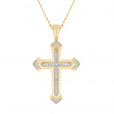 1/5ctw Diamond Yellow Gold Cross Necklace | Men's | 22 Inches
