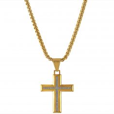 1/6ctw Diamond Gold Ion-Plated Stainless Steel Cross Pendant Necklace