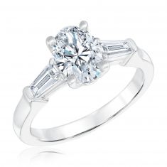 1 7/8ctw Oval and Tapered Baguette Lab Grown Diamond White Gold Engagement Ring | Econic