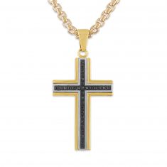 1/7ctw Treated Black Diamond Gold Ion-Plated Stainless Steel Cross Pendant Necklace | Men's