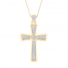 1ctw Diamond Yellow Gold Cross Necklace | Men's | 22 Inches