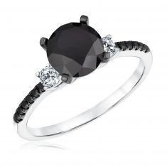 2 1/3ctw Round Treated Black Diamond and Diamond White Gold Engagement Ring | Timeless