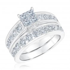 2ctw Diamond Princess Quad White Gold Engagement and Wedding Ring Bridal Set | Harmony