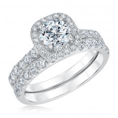 2ctw Lab Grown Diamond Halo Engagement and Wedding Ring Bridal Set