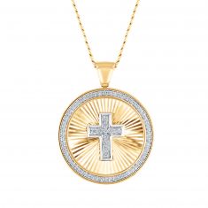 3/8ctw Diamond Yellow Gold Cross Medallion Necklace | Men's | 22 Inches