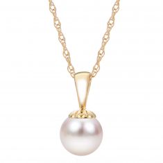 7-7.5mm Akoya Cultured Pearl Yellow Gold Pendant Necklace