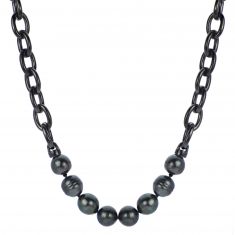 8-9mm Cultured Tahitian Pearl Black Rhodium-Plated Station Sterling Silver Oval Link Chain Necklace | 20 Inches | Men's