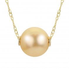 9-10mm Golden South Sea Pearl Pendant Necklace, Yellow Gold