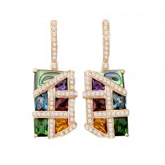 BELLARRI Multi Gemstone, 5/8ctw Diamond, and Abalone Shell Rose Gold Earrings | Mosaic Nouveau