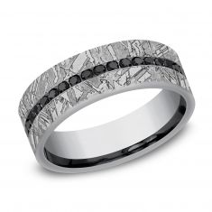 Benchmark 3/8ctw Treated Black Diamond Meteorite Textured Grey Tantalum Comfort Fit Band | 7mm