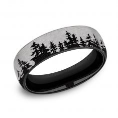 Benchmark Black and Grey Titanium Tree Line Pattern Comfort Fit Band | 6.5mm