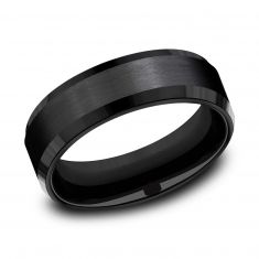 Benchmark Black Titanium Satin Finish Beveled Edge Comfort Fit Band, 7mm