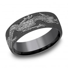 Benchmark Chinese Dragon Pattern Darkened Tantalum Comfort Fit Band | 7.5mm