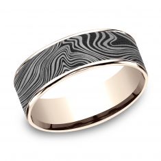 Benchmark Grey Tantalum and Rose Gold Marble Pattern Tamascus Center Comfort Fit Band | 7.5mm