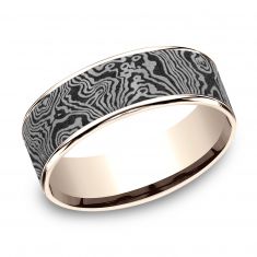 Benchmark Grey Tantalum and Rose Gold Torsion Pattern Tamascus Center Comfort Fit Band | 7.5mm