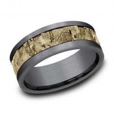 Benchmark Grey Tantalum and Yellow Gold Fractured Wall Pattern Comfort Fit Band | 8mm