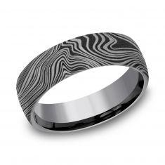 Benchmark Marble Pattern Grey Tantalum Tamascus Comfort Fit Band | 6.5mm