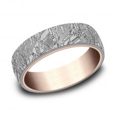 Benchmark Meteorite Textured Grey Tantalum and Rose Gold Inner Sleeve Comfort Fit Band | 6.5mm