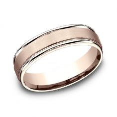 Benchmark Rose Gold Satin Center Round Edge Comfort Fit Band, 6mm