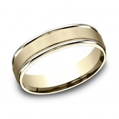 Benchmark Yellow Gold Satin Center Round Edge Comfort Fit Band, 6mm