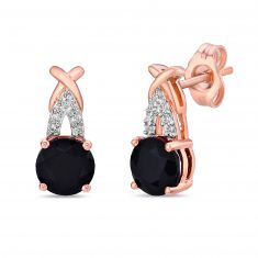 Black Onyx and Created White Sapphire Rose Gold Earrings