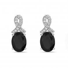 Black Onyx and Created White Sapphire Sterling Silver Earrings