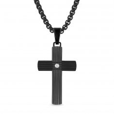 Black Titanium Diamond Accent Cross Pendant Necklace | Men's