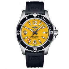 Breitling Superocean Automatic 44 Yellow Dial Black Rubber Strap Watch A17367021L1S2