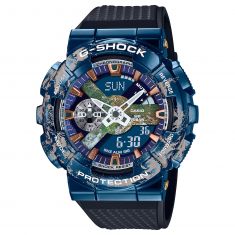 Casio G-Shock Earth Analog-Digital Blue Ion-Plated Black Resin Strap Watch | GM110EARTH-1