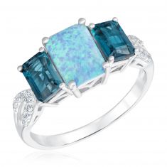 Created Blue Opal, London Blue Topaz, and Created White Sapphire Sterling Silver Ring