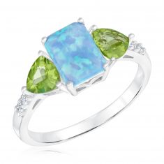 Created Blue Opal, Peridot, and Created White Sapphire Sterling Silver Ring